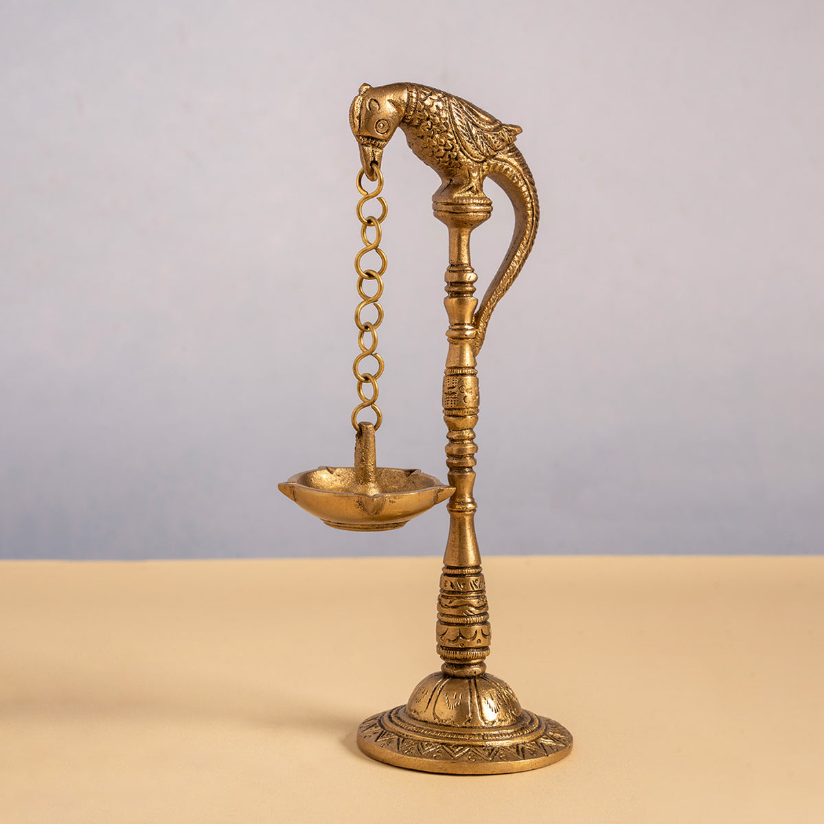 The Bombay Store Brass Engraved Parrot Oil Lamp 7.5 in
