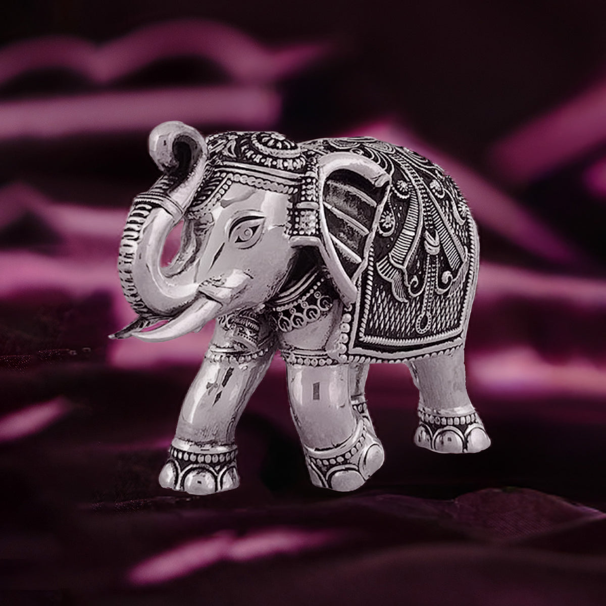 The Bombay Store Silver Elephant with Carving 290 gm