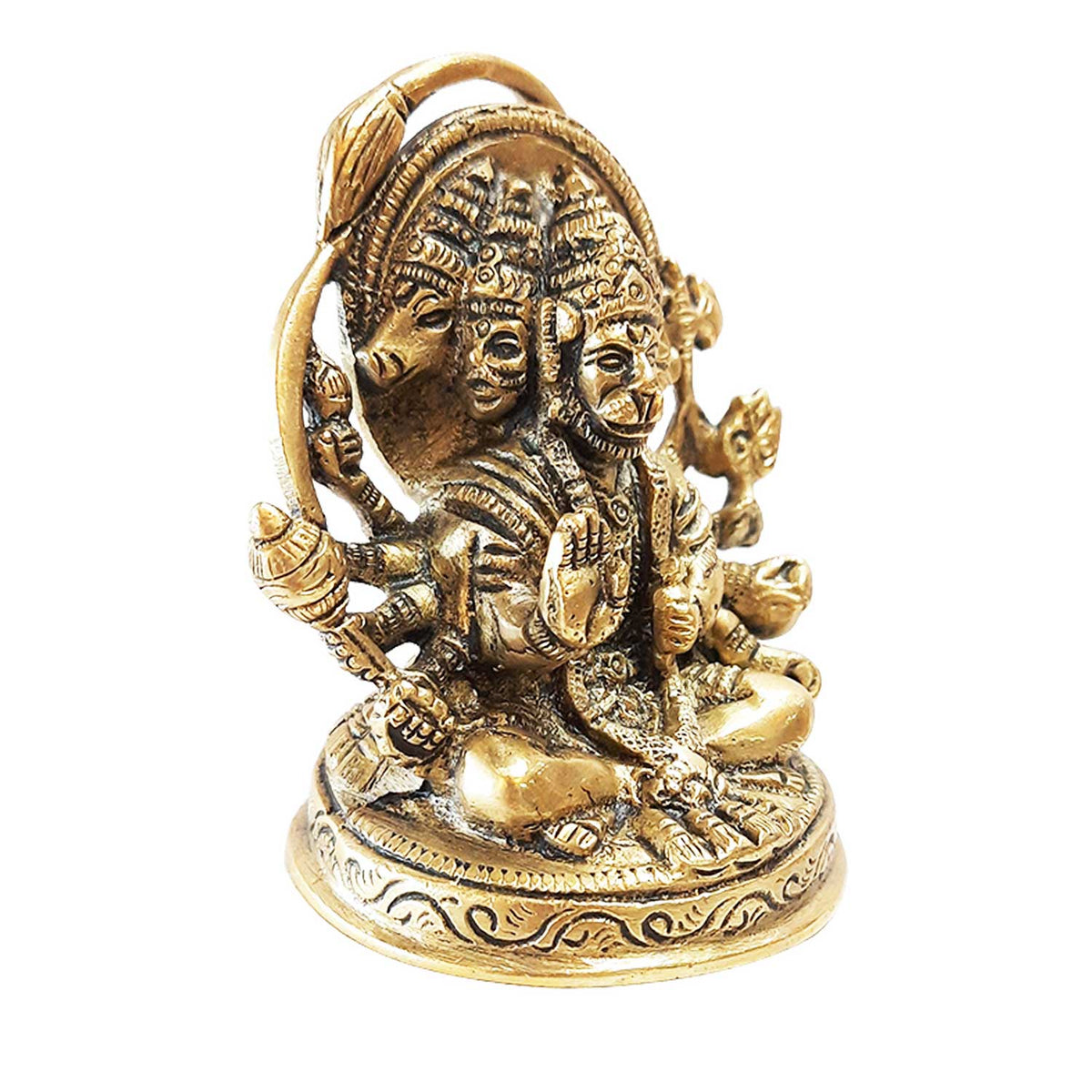 The Bombay Store Brass Engraved Panchmukhi Hanuman Small 3.5 In