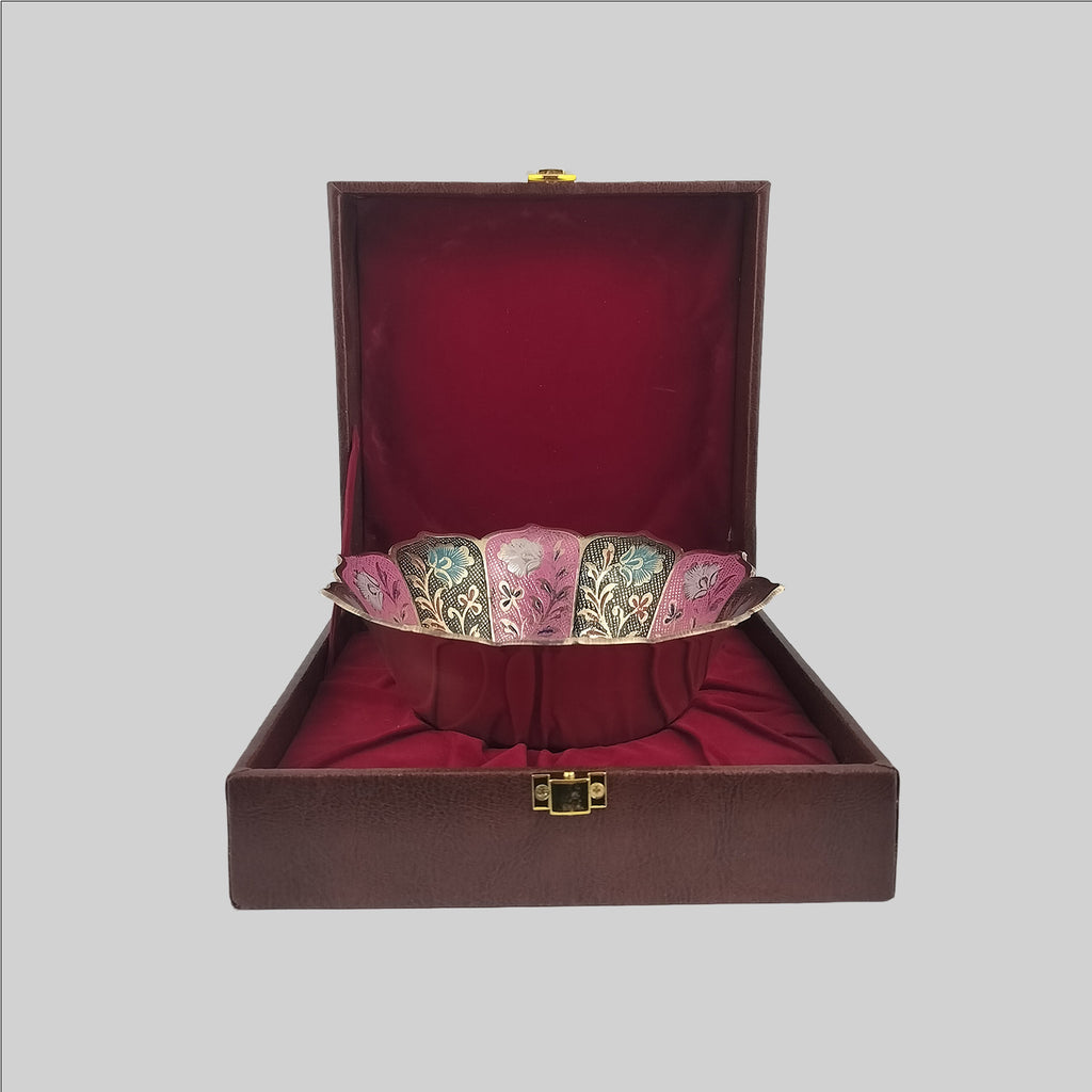 Brass Meenakari Bowl with Box 6.5 in