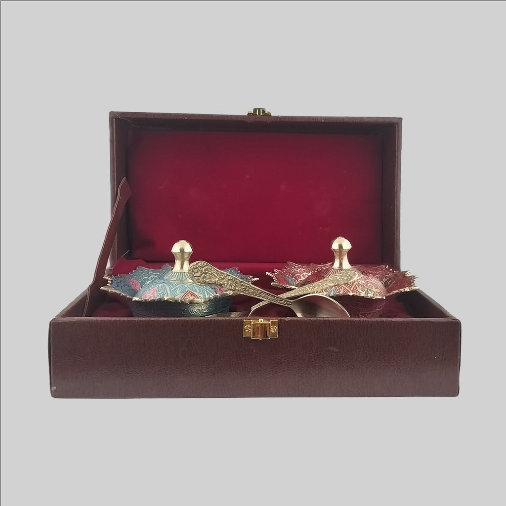 Brass Meenakari Bowl & Lid with Box 3.5 in (S/2)