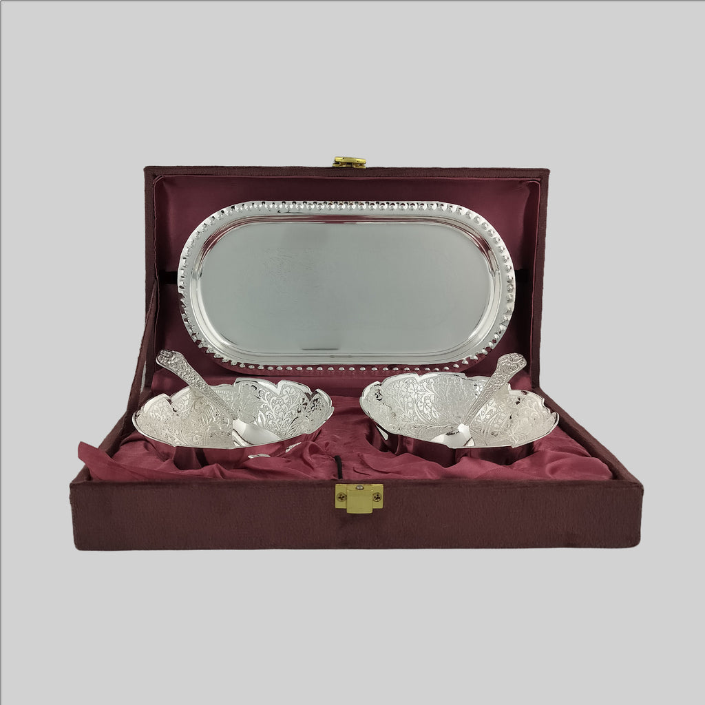 Silver Plated Tray Anjeer Bowl Spoon 4 in (S/2)