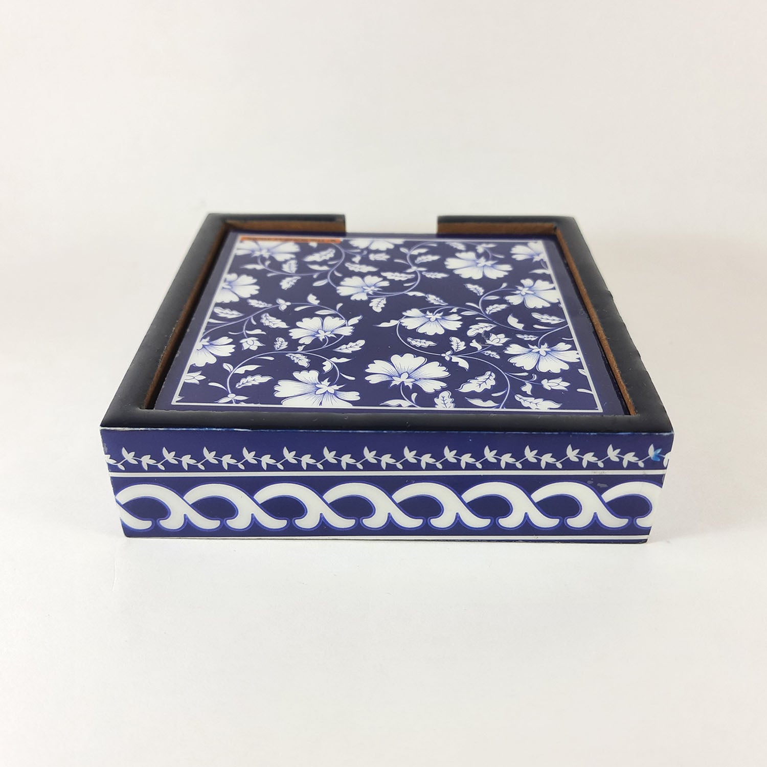 Set of 4 Blue Ceramic Pottery Coasters Made in India - Fleur