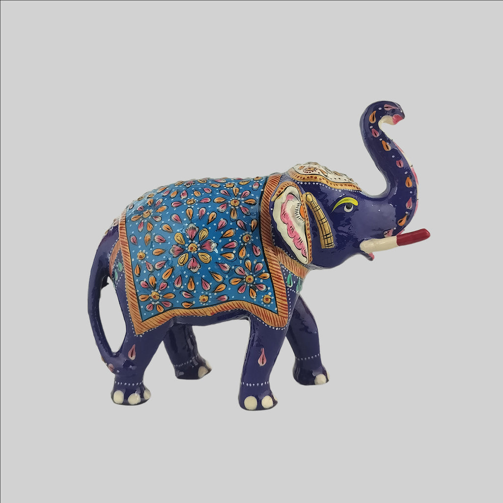 Metal Enamel Elephant with Up Trunk 7 in
