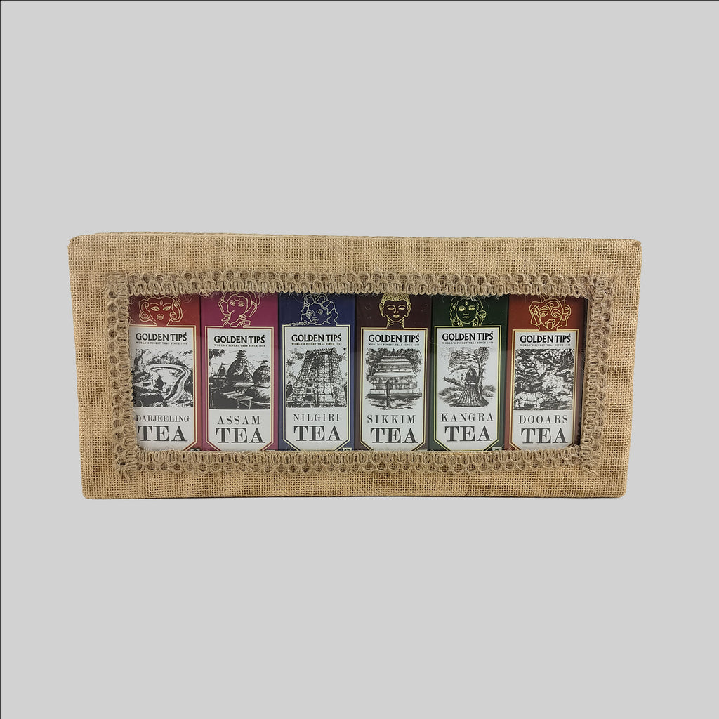 Jute Pouch 6 in1 - Darjeeling, Assam, Nilgiri, Kangara, Dooars 6 x 50 g each