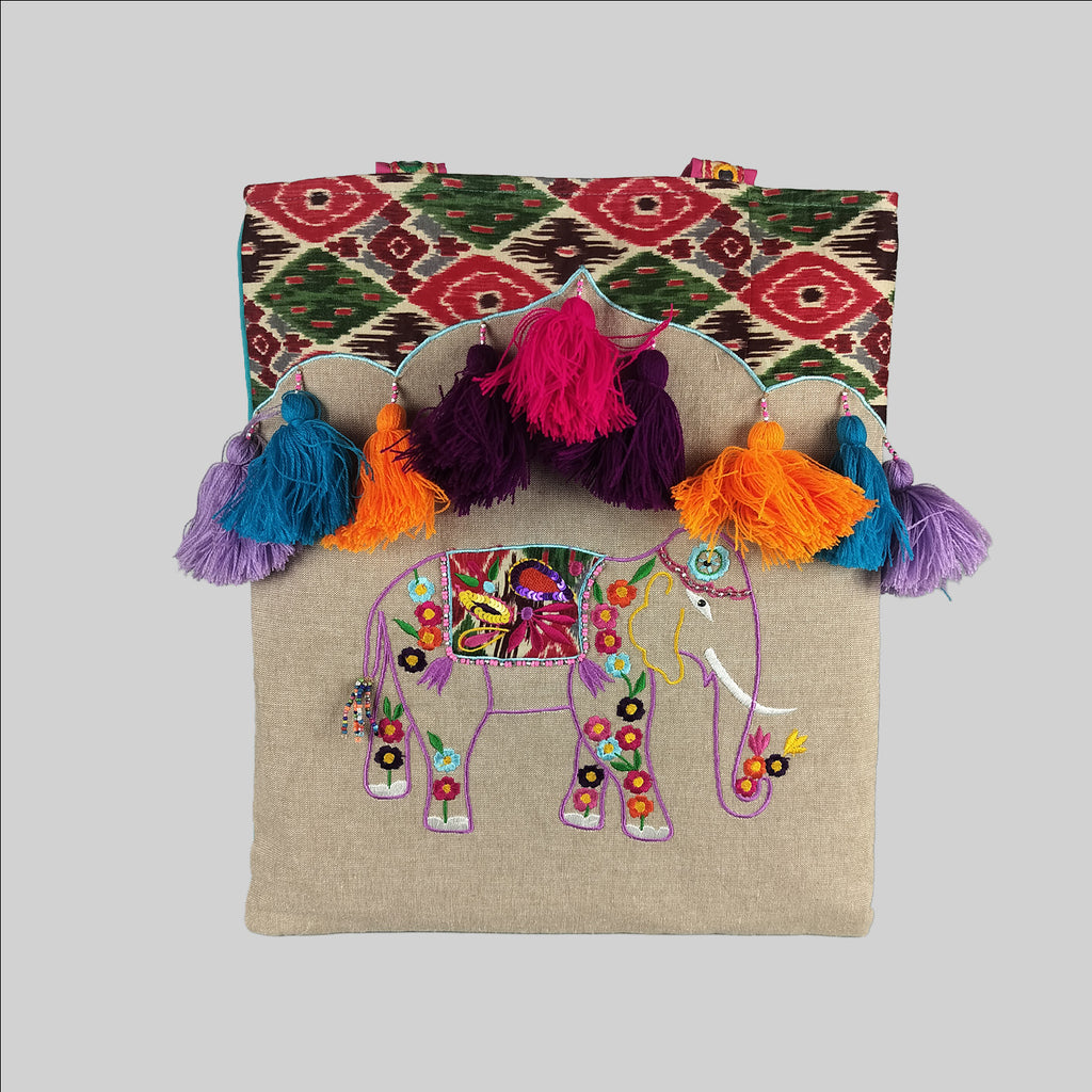 Elepahant Tote Bag with Pompoms