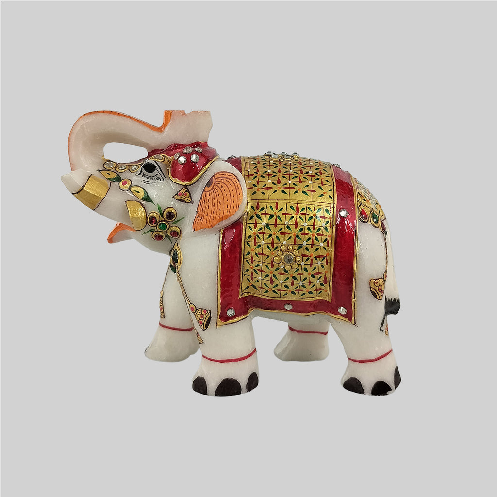 Marble Elephant with Hand Painted Gold Colour Work 5 in