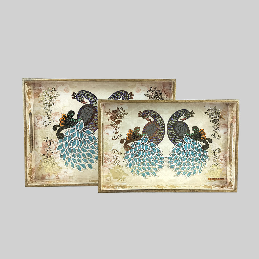 Regal Mayura Tray with Gold Foiling (Set of 2)