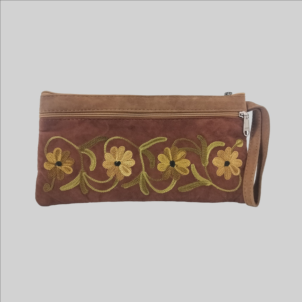 Suede Leather Pouch with (3 Zips)