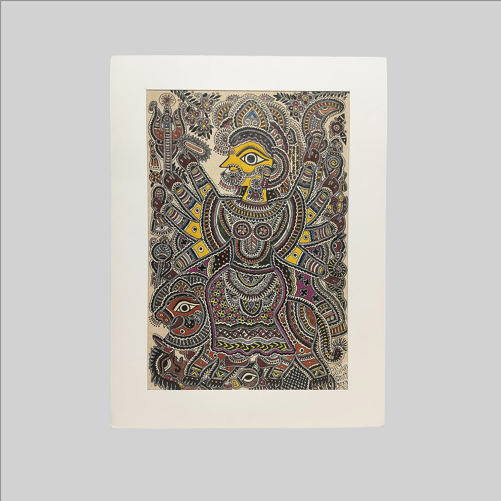 Madhubani Durga Painting (Mount) - 11 in x 8 in