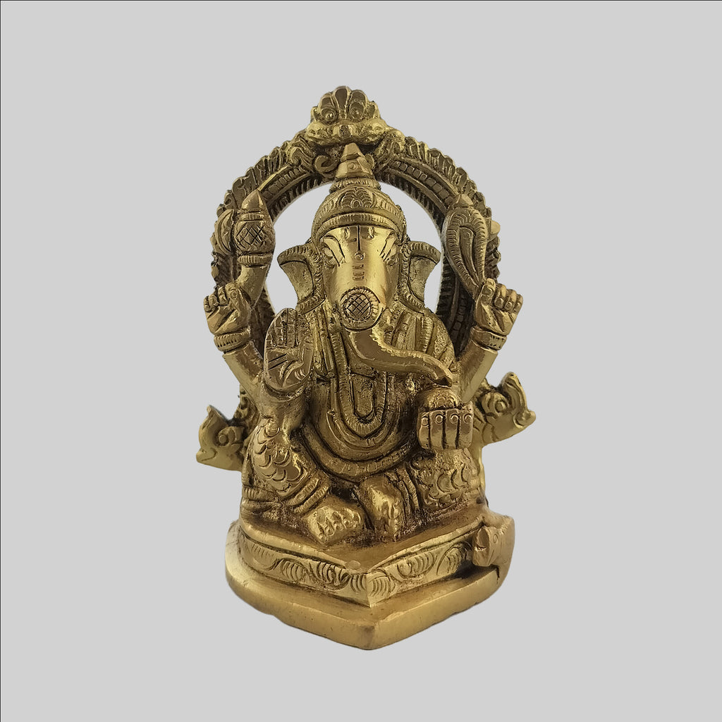 Brass Ganesha Sitting in Arch 4.5 in