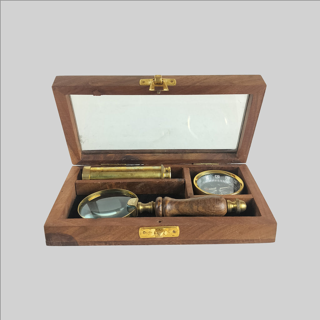 Brass Telescope, Compass & Magnifer Gift Set (S/3)