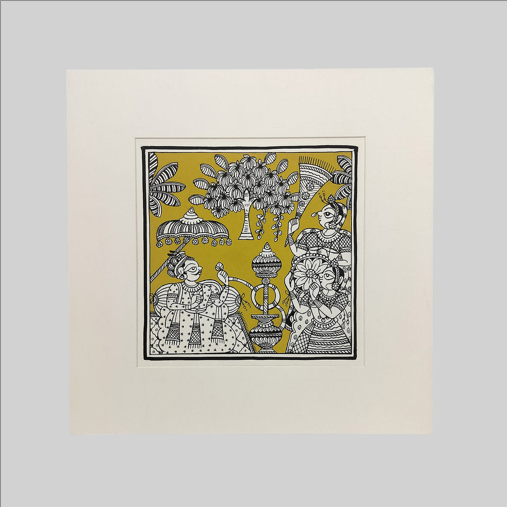 Phad Traditional Dancing Painting (Mount) - 9.5 in x 9.5 in