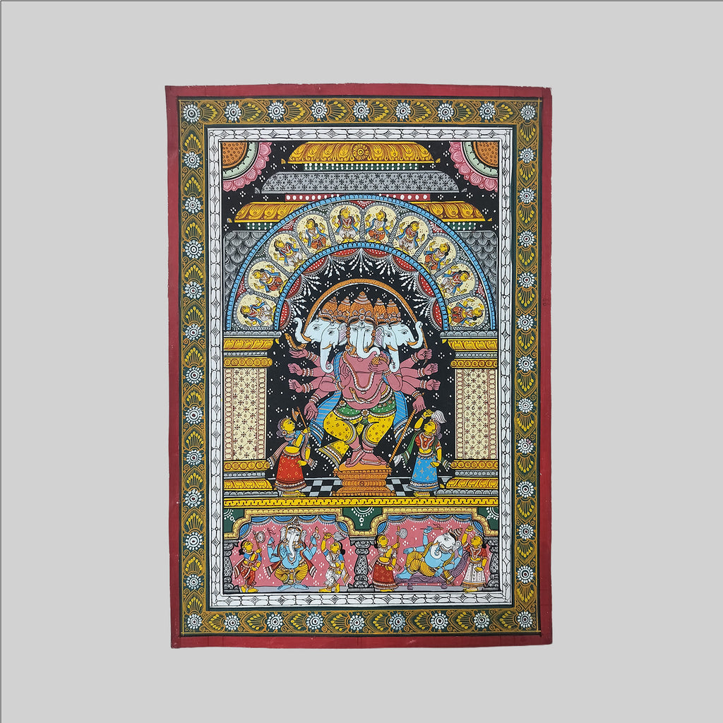 Pattachitra Ganesha Painting (Mount) - 13 in x 19 in