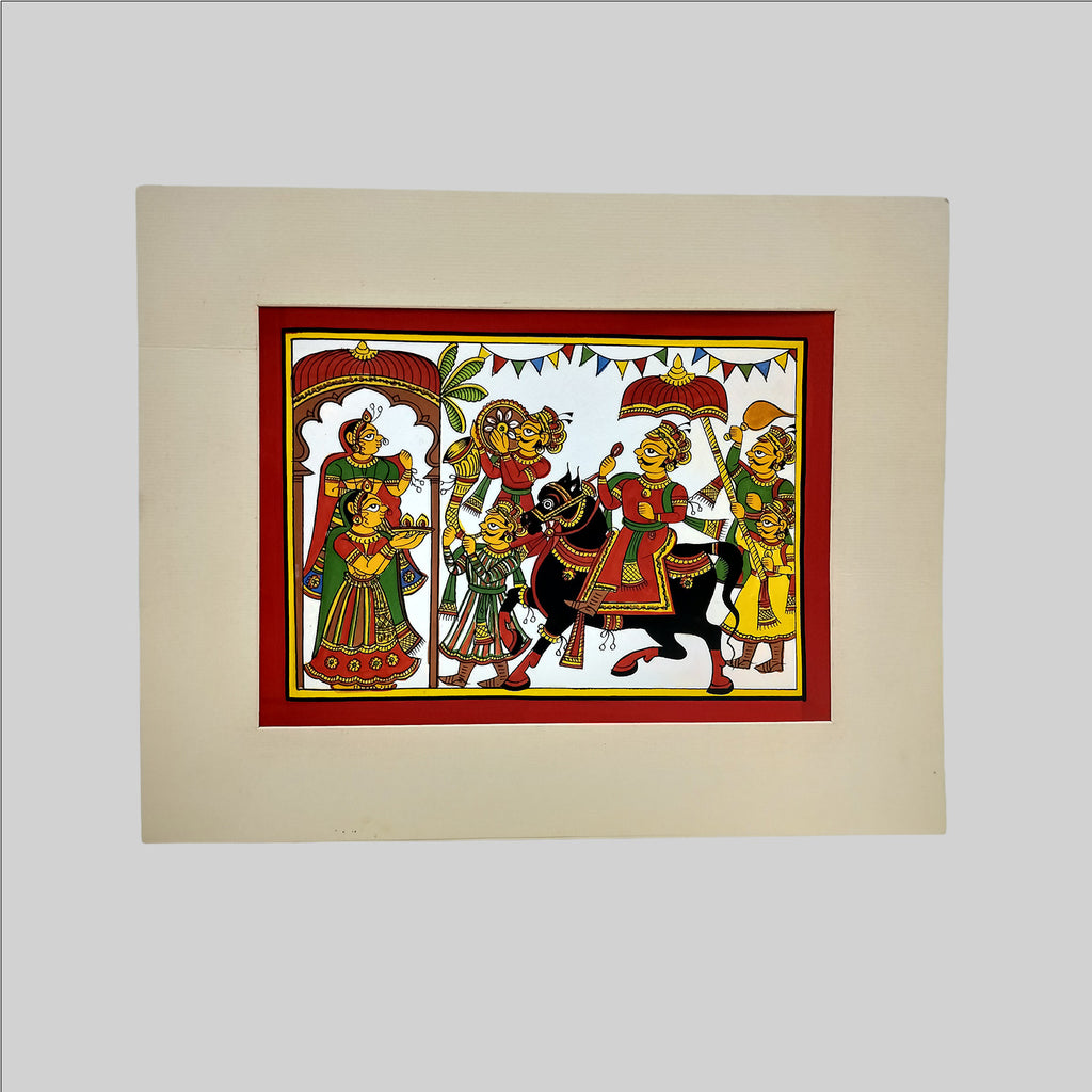 Phad Welcoming Raja Painting (Mount) - 11 in x 14.5 in