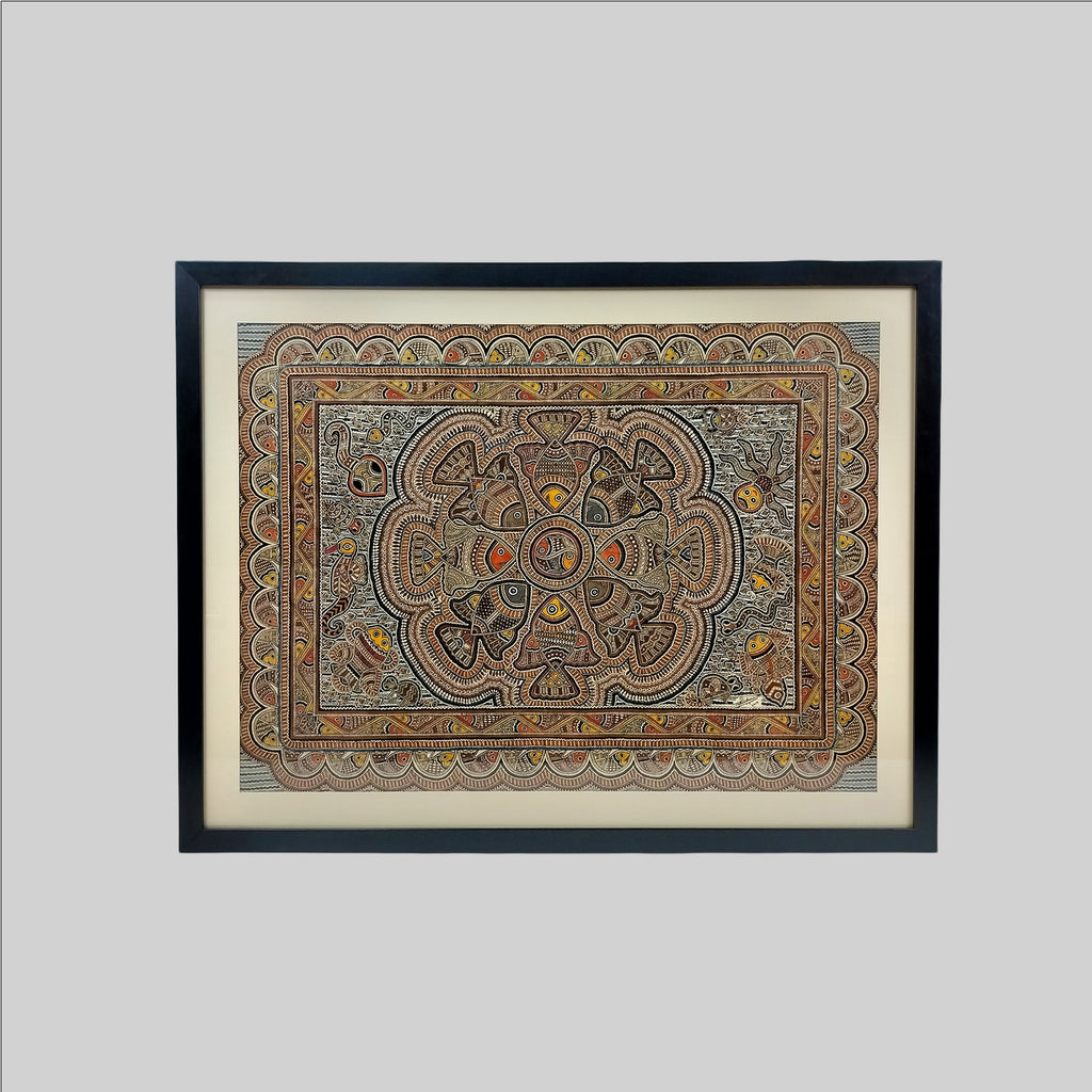 Madhubani Matsya Chakra Painting (Frame) - 22 in x 30 in