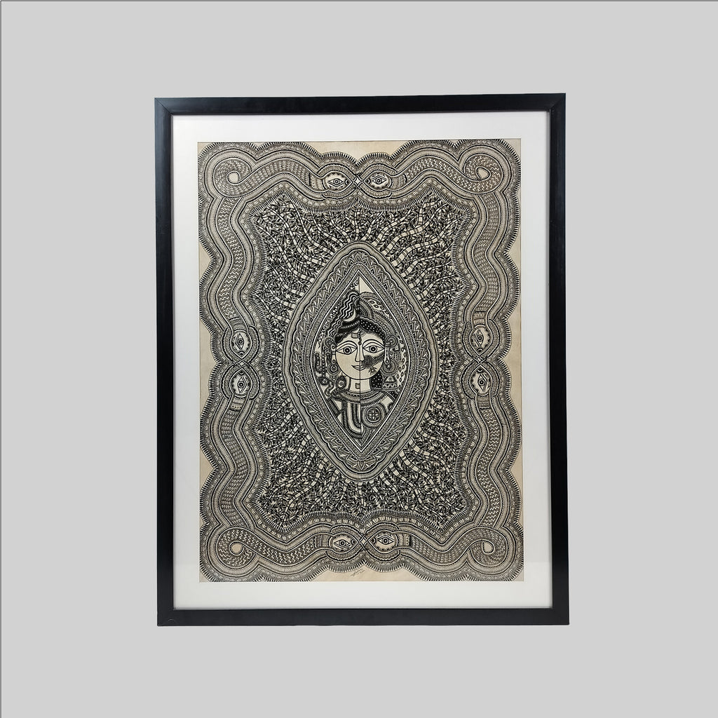 Madhubani Ardhanarishwar Painting (Frame) - 22 in x 30 in