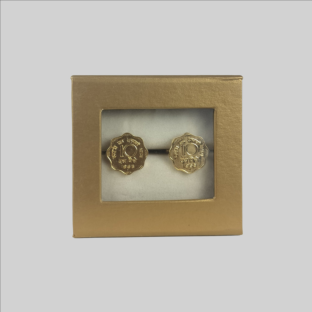 Brass Goldplated Cufflinks in 10 Paise Design (S/2)