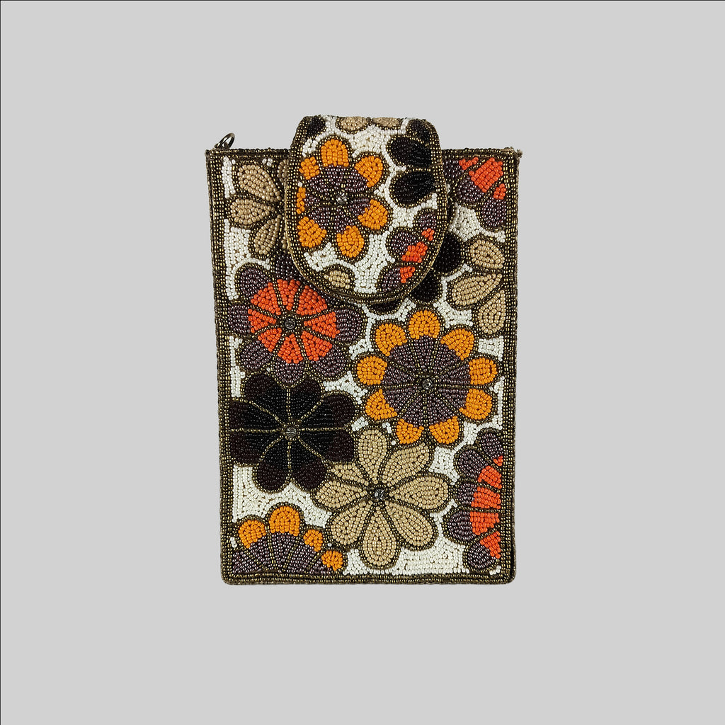 Yellow Flower Beaded Mobile Sling Bag