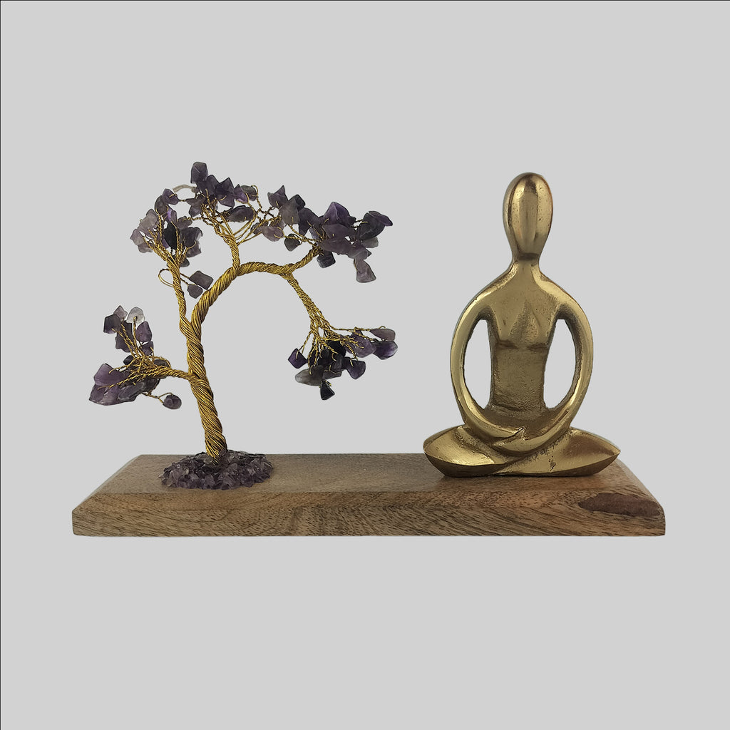 Amethyst Stone Tree with Yoga Figurine 8 in x 2 in x 6 in