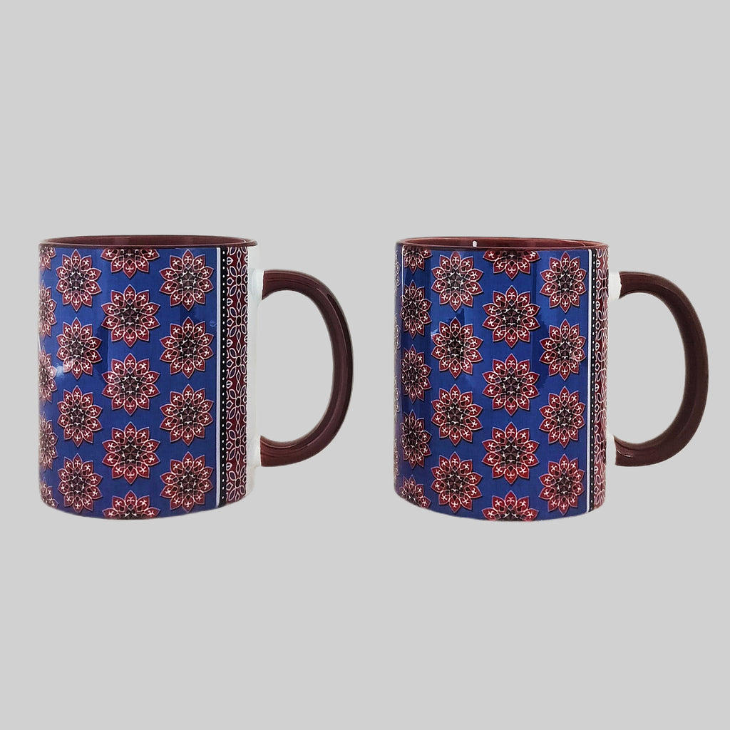 Ajrakh Maroon Coffee Mugs Set of 2 (300 ml each)