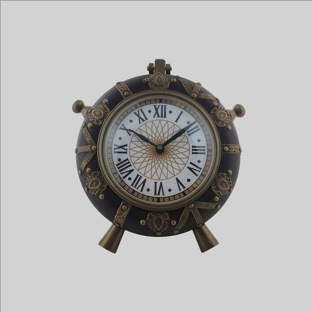 Round Vintange Table Clock with Floral Dial 10 in