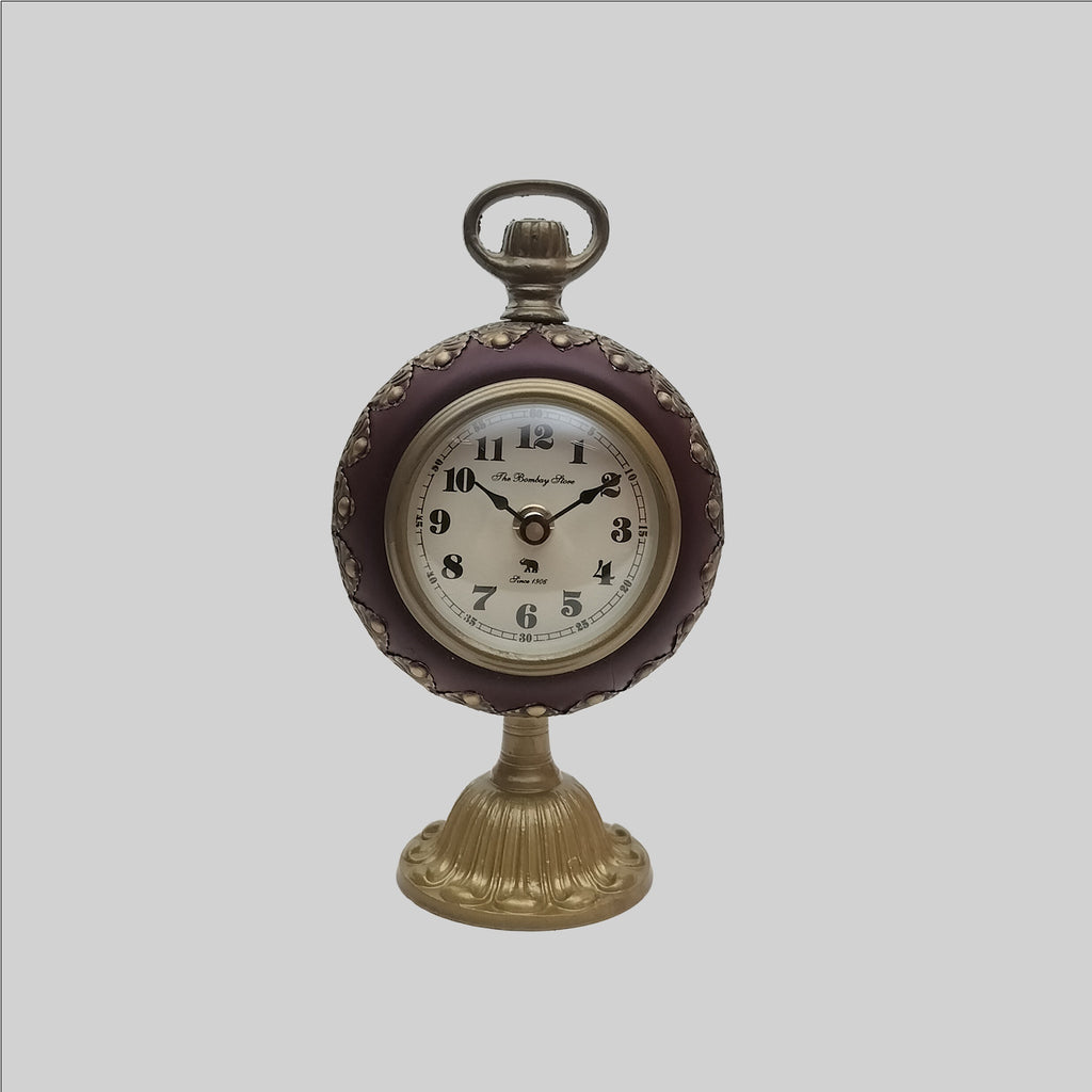 Wooden Round Table Clock with Brass Stand 8 in