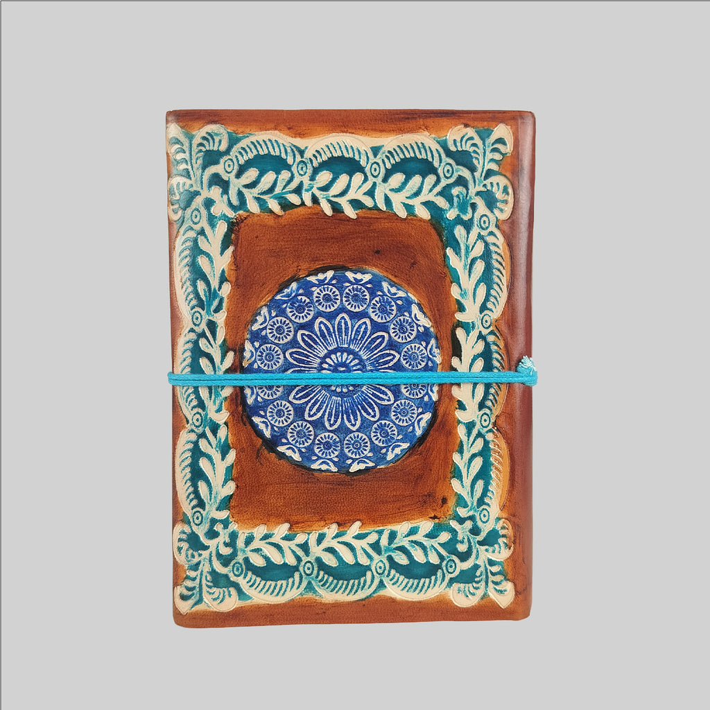 Hand Painted Leather Diary with Embossed Mandala Design & Dori 7 in x 5 in