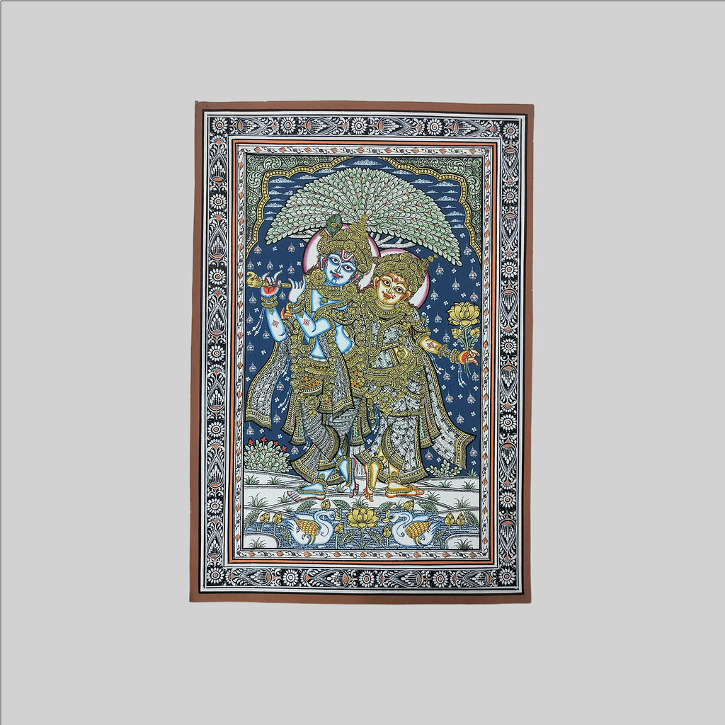Pattachitra Radha Krishna Painting (Mount) - 13 in x 19 in