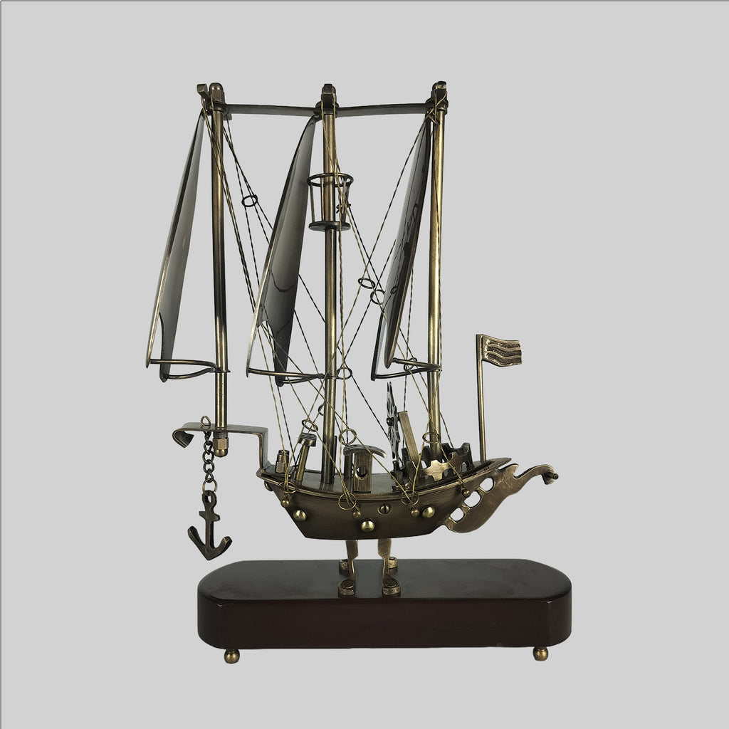 Brass Ship on Wooden Base 12 in