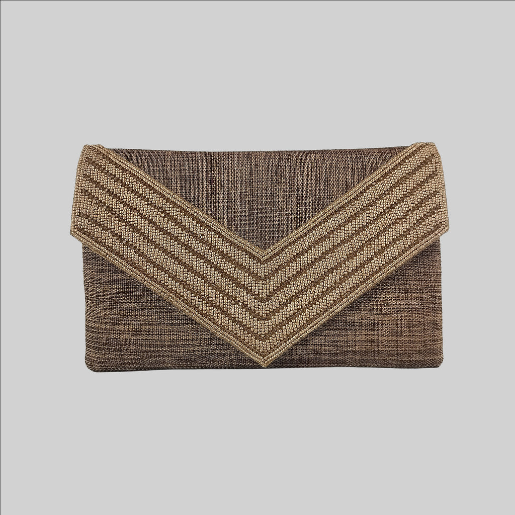 Gold Triangle Flap Beaded Clutch Bag