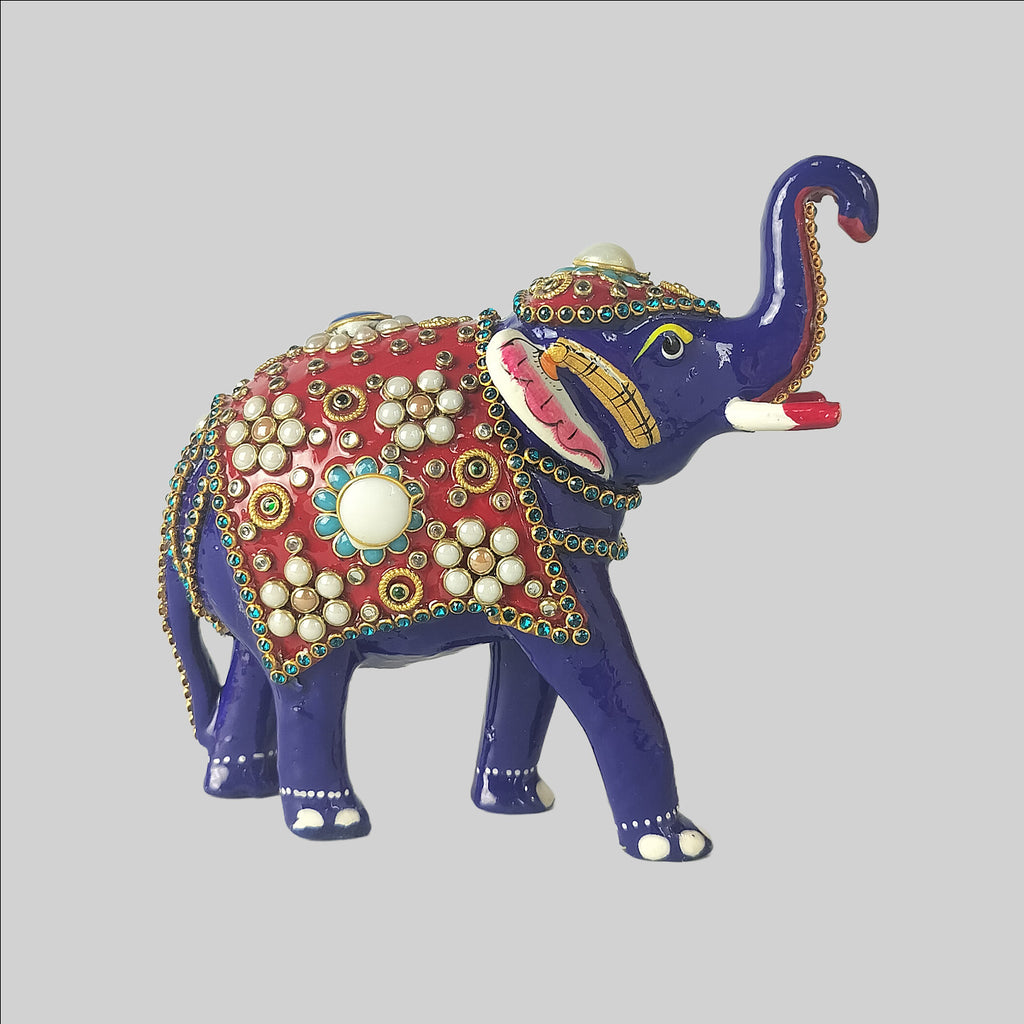 Metal Enamel Elephant with Stonework 5 in