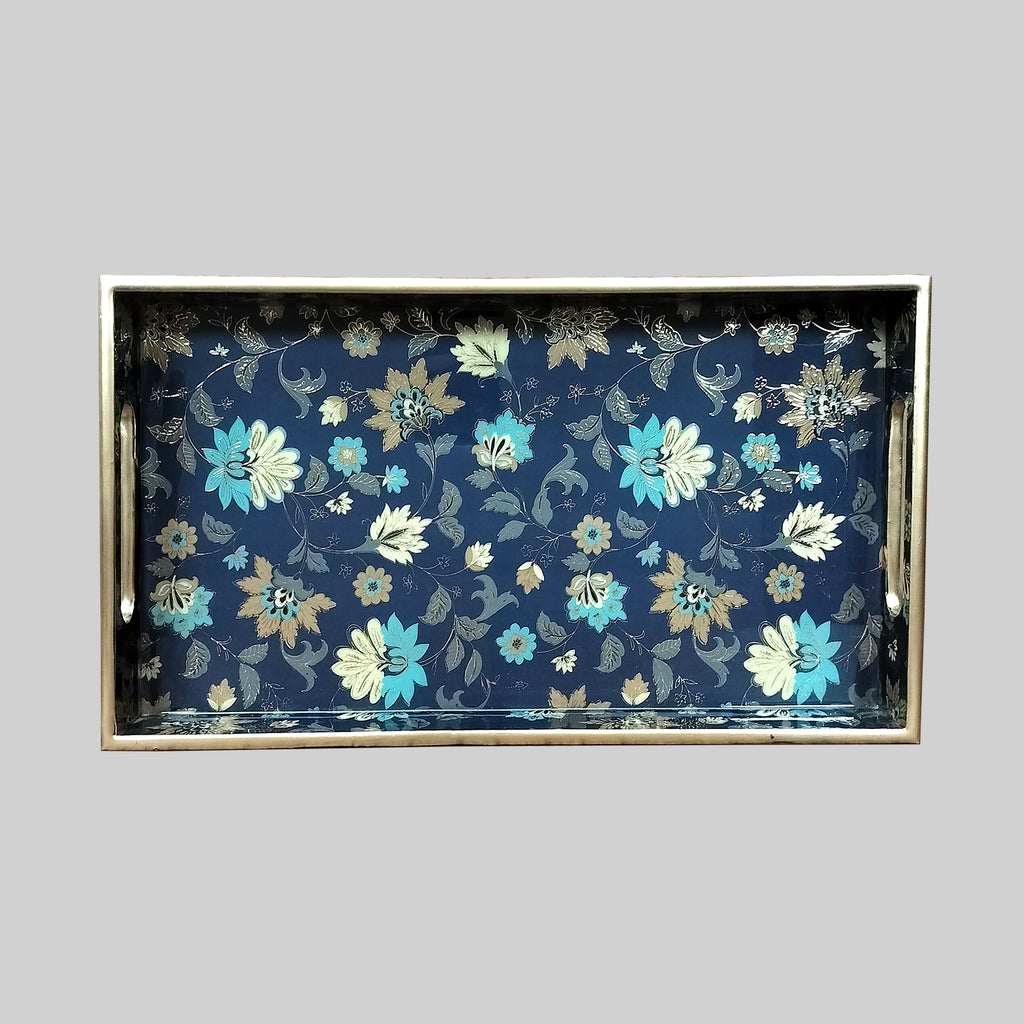 Navy Floral Small Tray with Gold Foiling