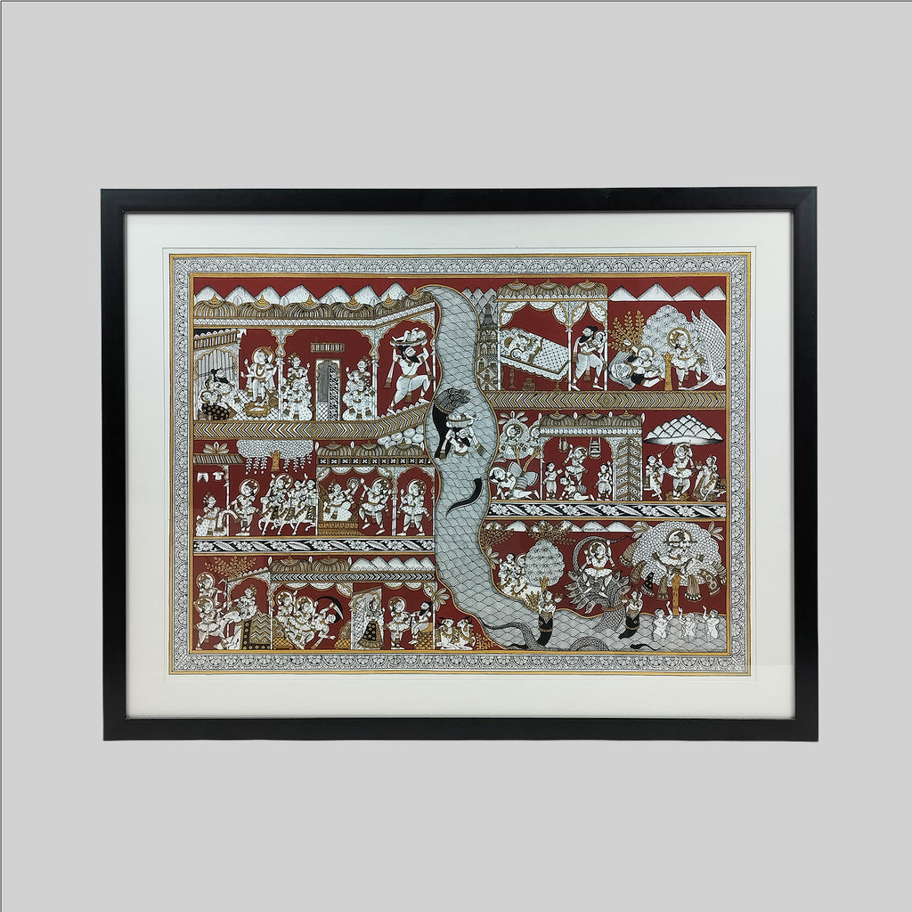 Phad Krishna Story Painting (Frame) - 25 in x 34 in