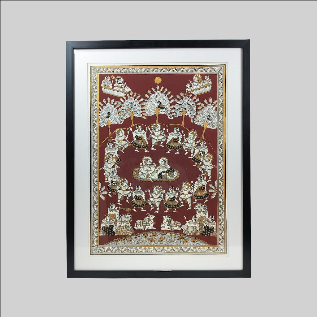 Phad Krishna Ras Leela Painting (Frame) - 25 in x 34 in