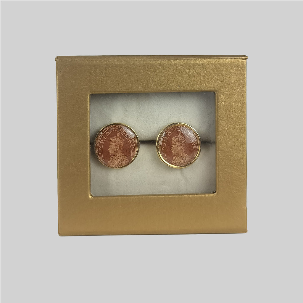 Vintage Round Cufflinks in Stamp Design (S/2)