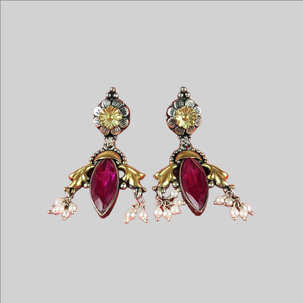 Cutstone Silver Earring in Gold Finish