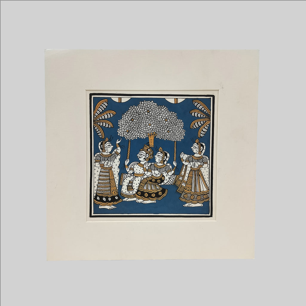 Phad Raja Rani on Jhula Painting (Mount) - 9.5 in x 9.5 in