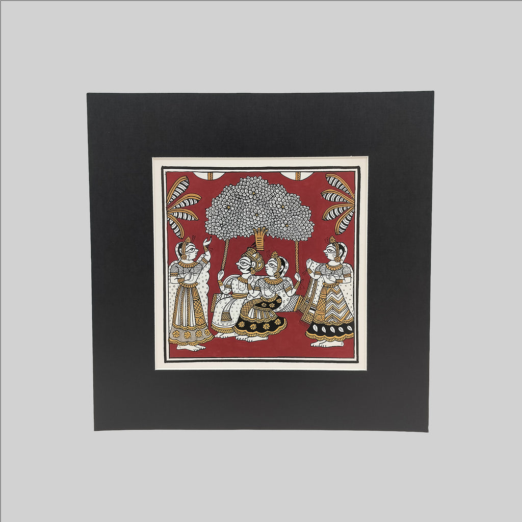 Phad Raja Rani on Jhula Painting (Mount) - 9.5 in x 9.5 in
