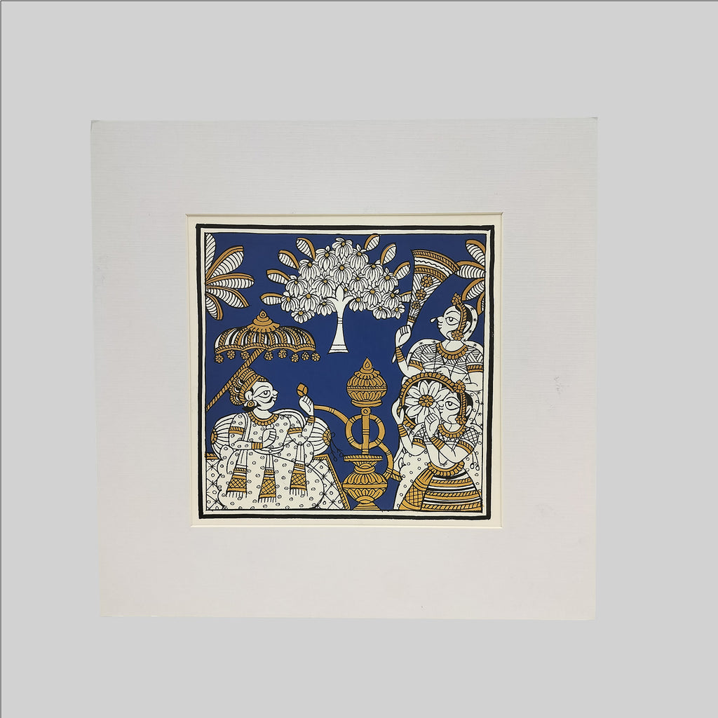 Phad Raja with Hukka Painting (Mount) - 9.5 in x 9.5 in