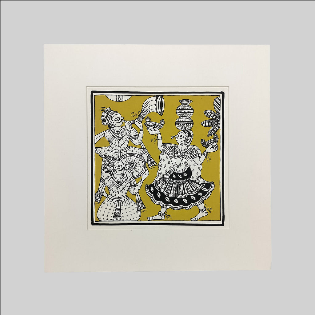 Phad Rajasthani Dance Painting (Mount) - 9.5 in x 9.5 in