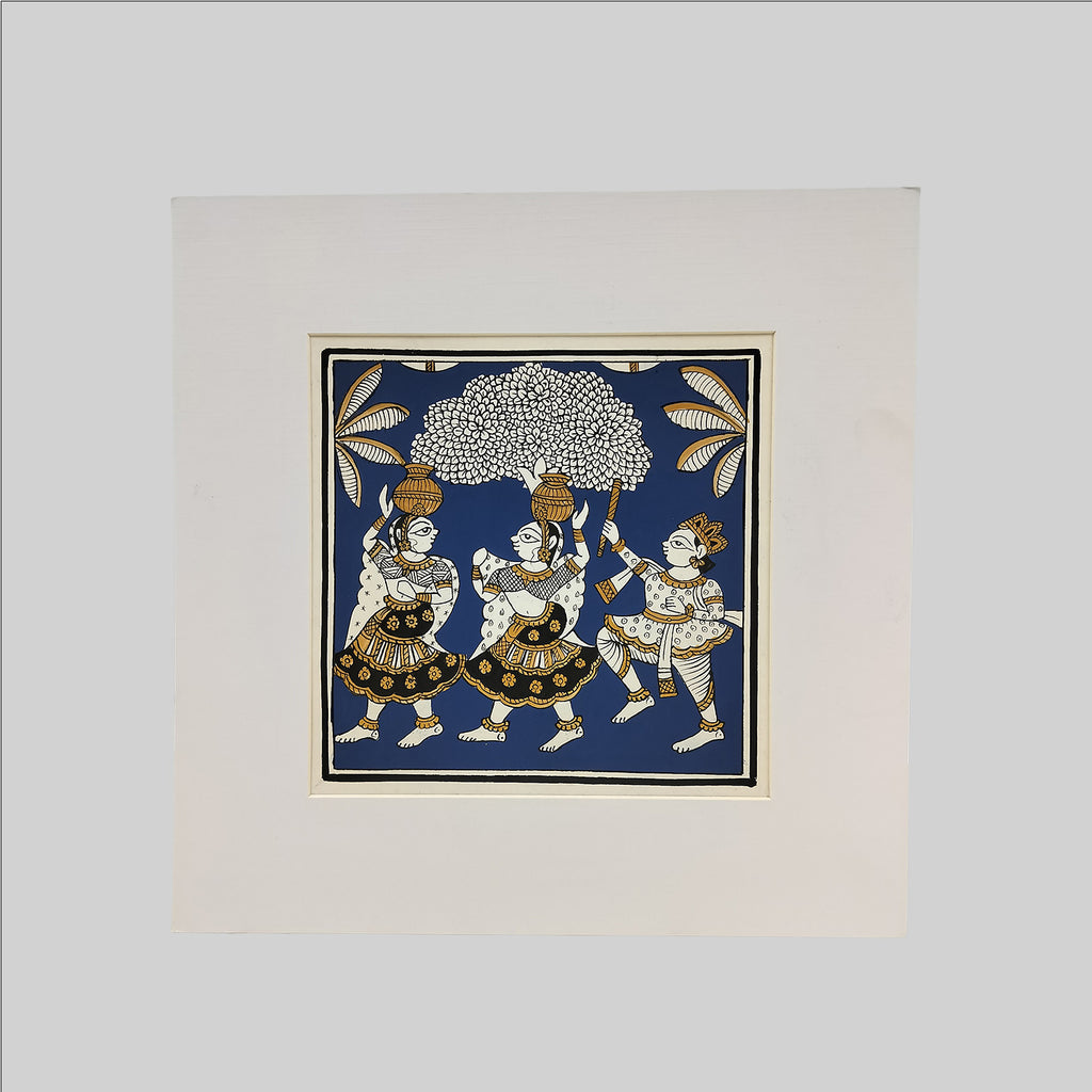 Phad Krishna Leela Painting (Mount) - 9.5 in x 9.5 in