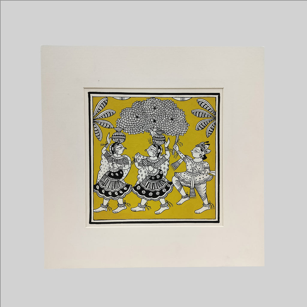 Phad Krishna Leela Painting (Mount) - 9.5 in x 9.5 in