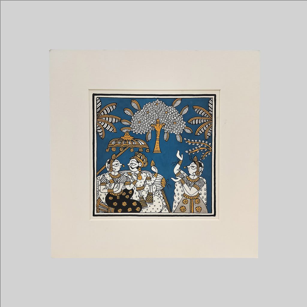 Phad Raja Rani Conversation Painting (Mount) - 9.5 in x 9.5 in