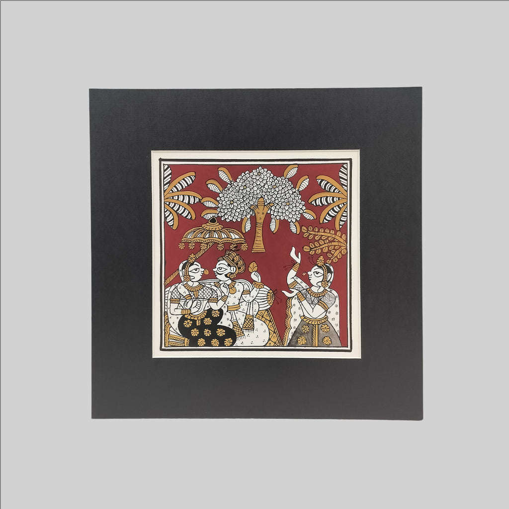 Phad Raja Rani Conversation Painting (Mount) - 9.5 in x 9.5 in