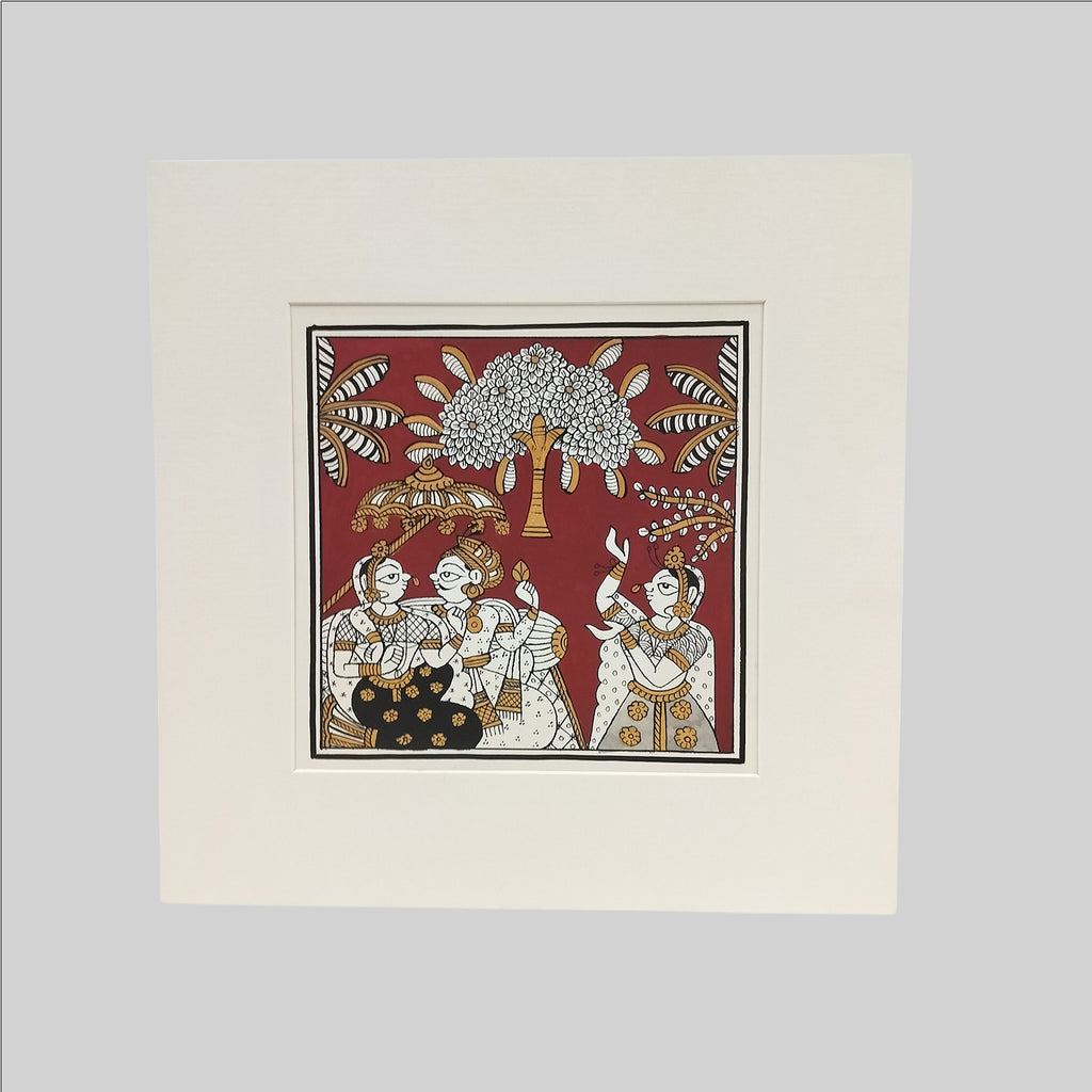 Phad Raja Rani Conversation Painting (Mount) - 9.5 in x 9.5 in