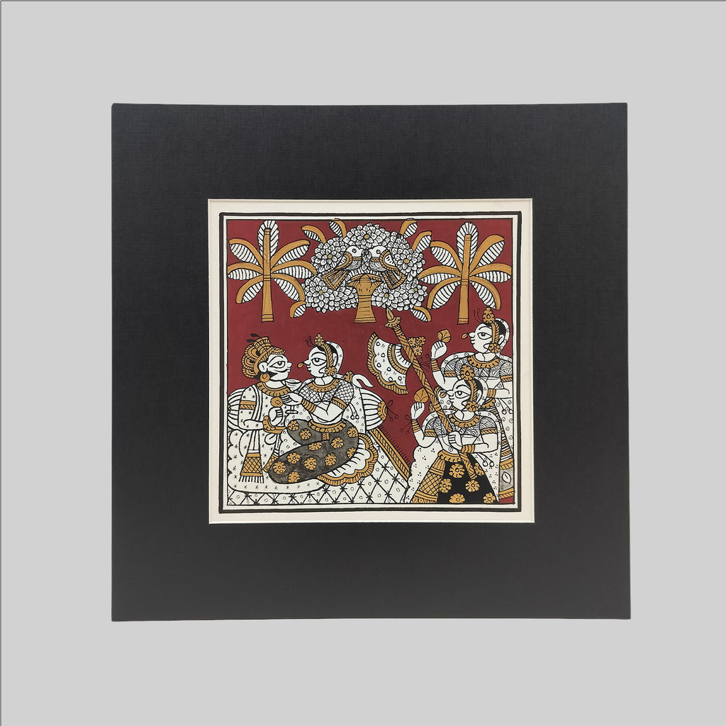 Phad Raja Rani Outdoor Painting (Mount) - 9.5 in x 9.5 in