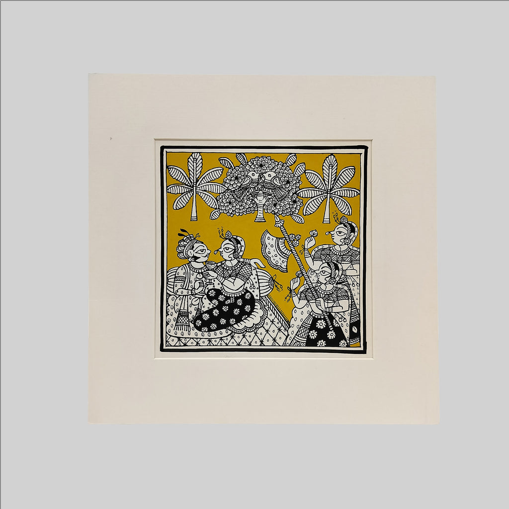 Phad Raja Rani Outdoor Painting (Mount) - 9.5 in x 9.5 in