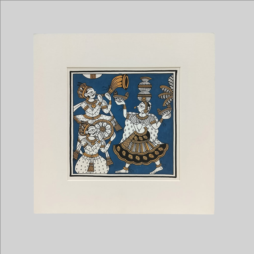 Phad Traditional Dancing Painting (Mount) - 9.5 in x 9.5 in