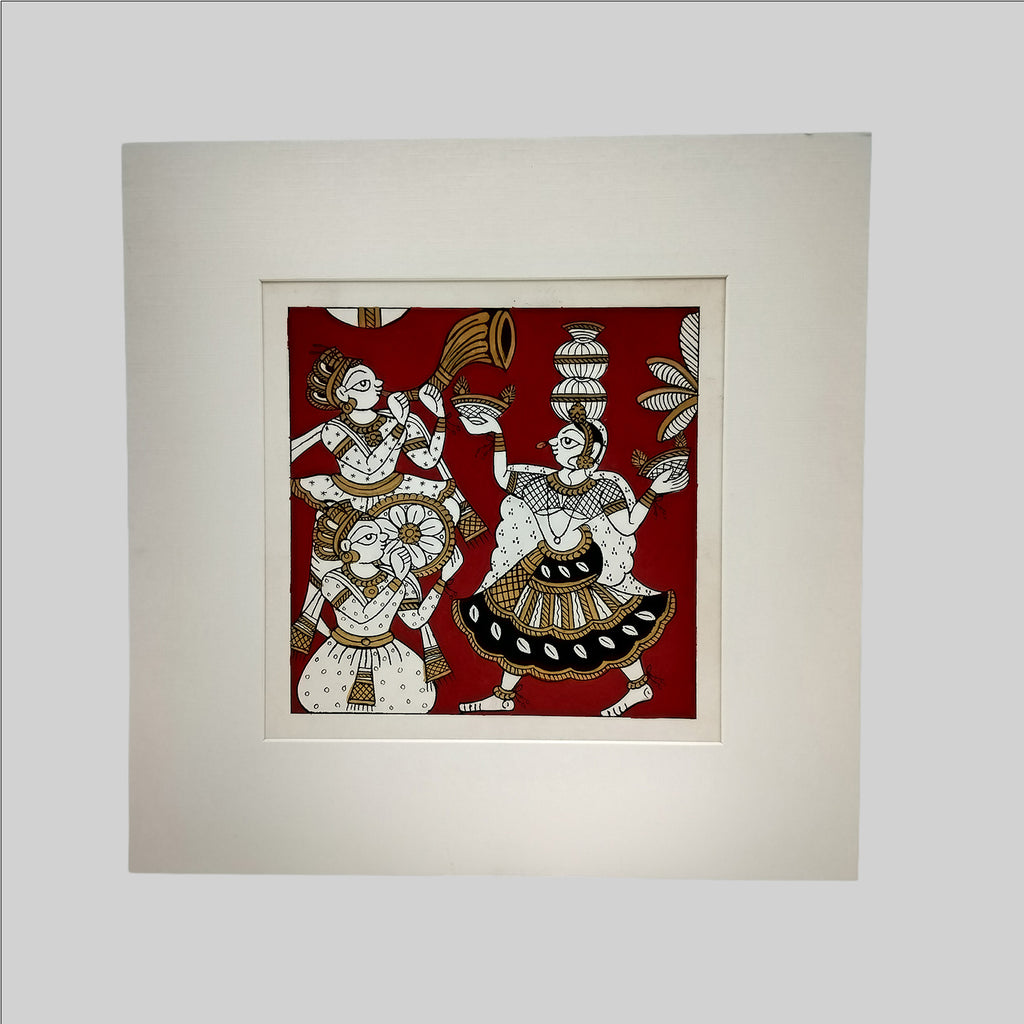 Phad Traditional Dancing Painting (Mount) - 9.5 in x 9.5 in